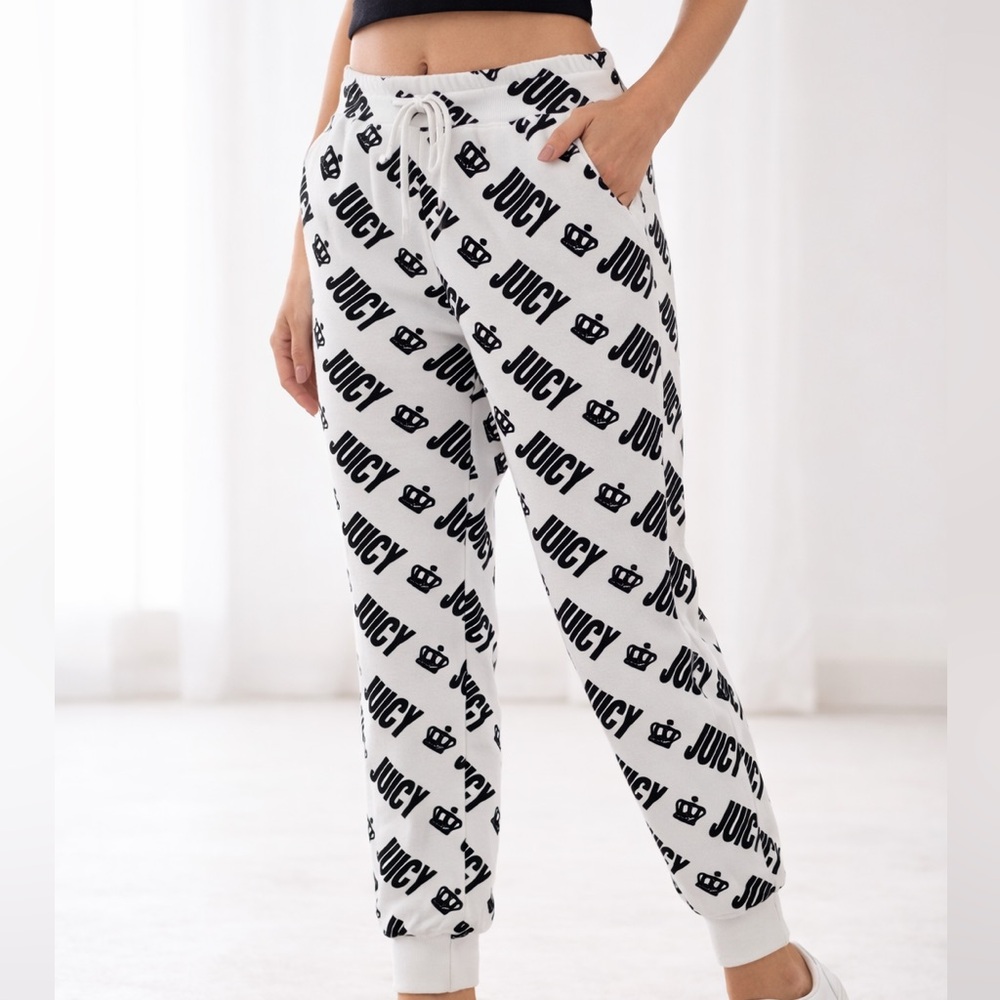 Juicy Couture Velour Crown  Logo  White  Pants, Women's Size Medium NWT